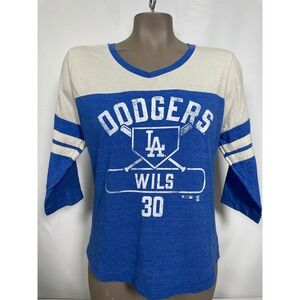 Maury Wills #30 Los Angeles Dodgers MLB Blue 3/4 Sleeve T-Shirt Women's LARGE